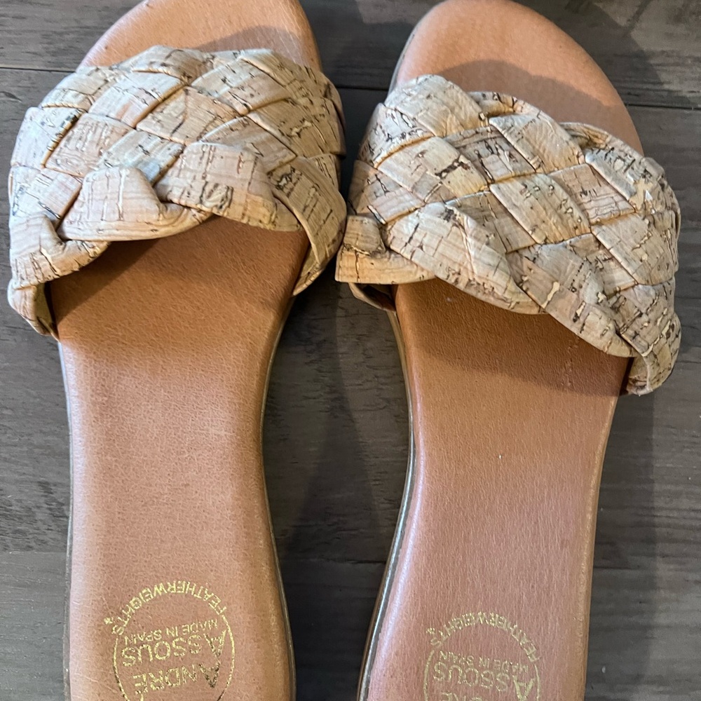 Andre Assous Beige Woven Slide Sandals - Picture 2 of 11